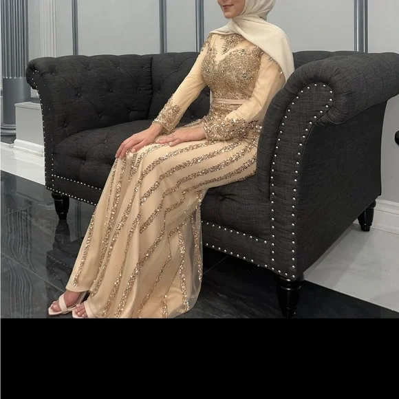 Modest Evening Gown With Sleeves | Color: Gold/Tan | Size: 2 | Fatiema_Hamdan's Closet